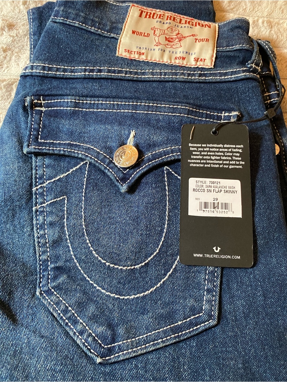 NWT, Duo paired of True Religion Straight Skinny Jeans Red/White Stitching - Picture 2 of 6